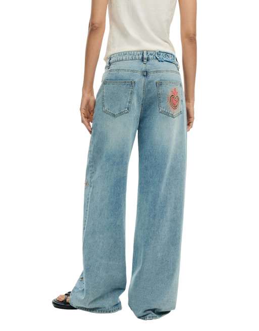 Desigual - Denim broek met print in blauw, 2 van 4