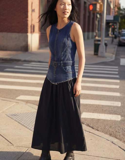 denim dress tie FINAL SALE- Hadley Tie-Shoulder Large Launchdate:2024-02-05 tie shoulder straps Asymmetric Panelled Denim Midi Code:EV 7