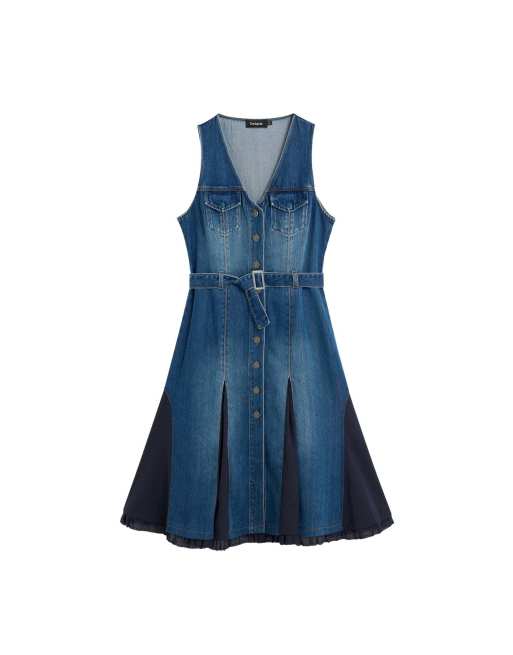 Desigual denim midi jurk in blauw, 2 van 4