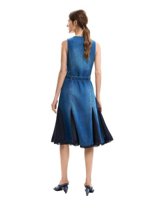 Desigual denim midi jurk in blauw, 3 van 4
