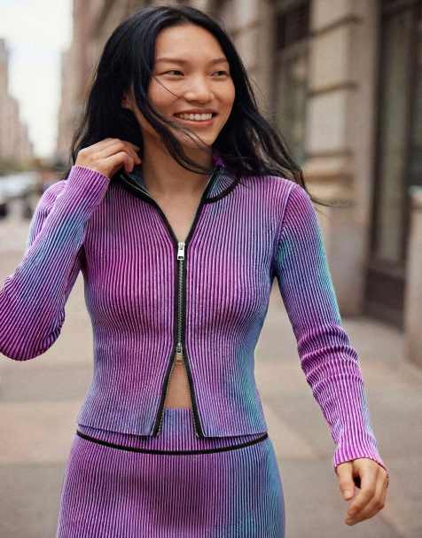 Desigual Double-zip knit jacket in purple - PURPLE