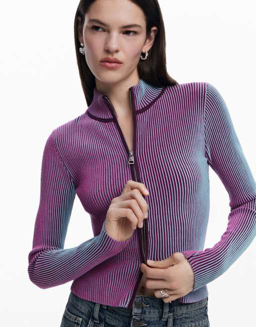 Desigual Double-zip knit jacket in purple - PURPLE, 3 of 4