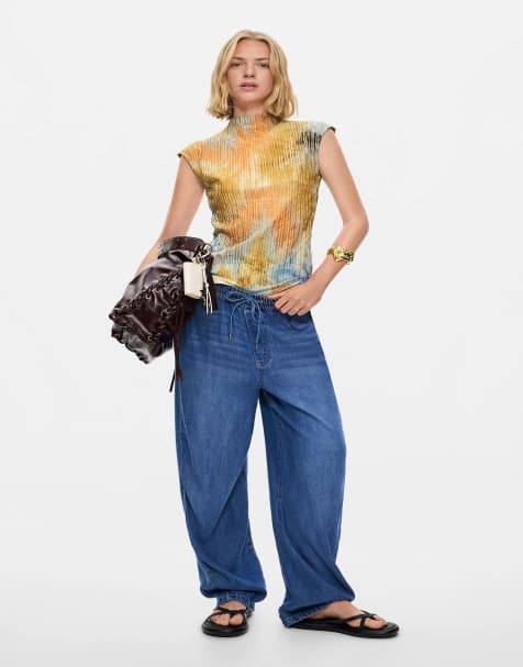 Desigual Elastic long denim trousers in blue