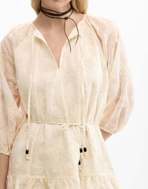 Desigual Embroidered dress with bow in white | ASOS