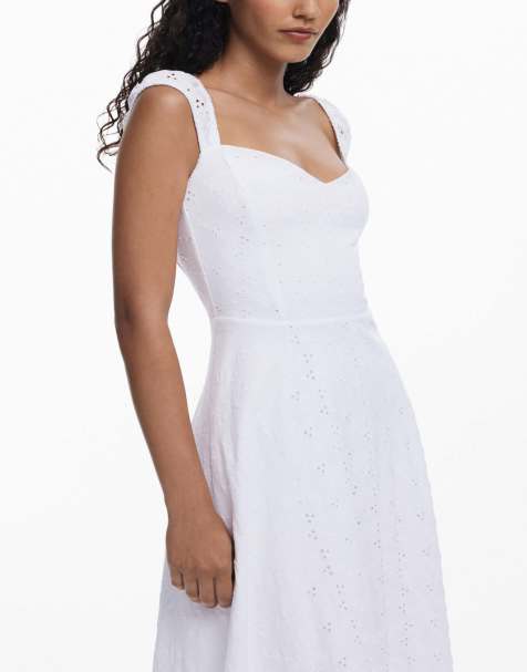 Desigual Embroidered midi dress in white