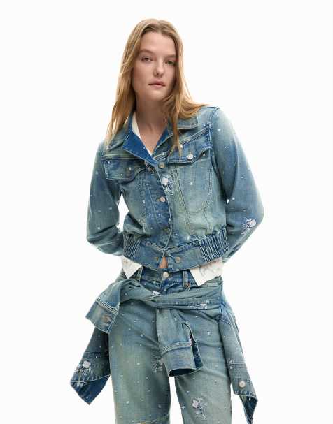 Desigual Embroidered trucker jacket in blue - view 1