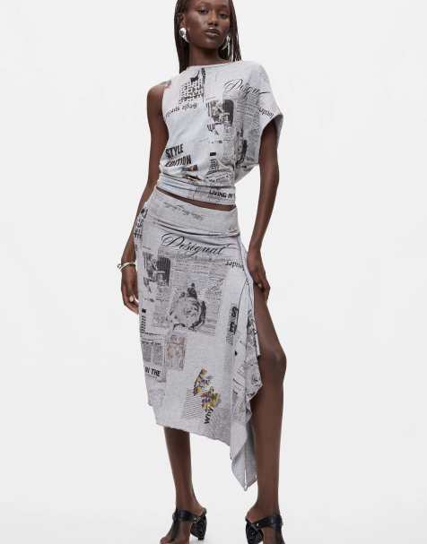 Desigual - Falda asimétrica estampada en gris - view 1