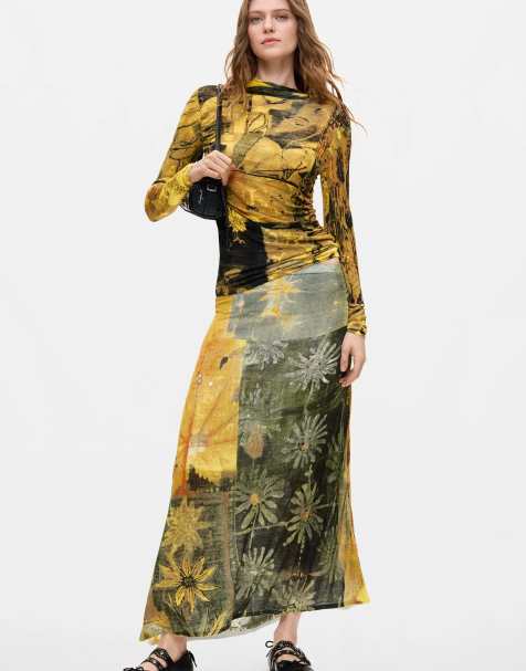 Desigual - Falda larga estampada en verde - view 1