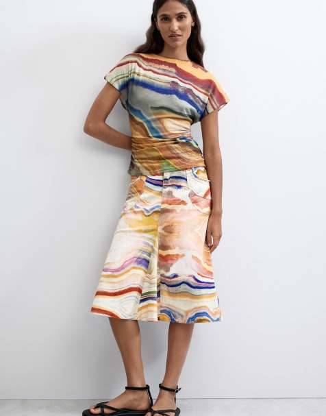 Desigual - Falda midi estampada amarilla - view 1