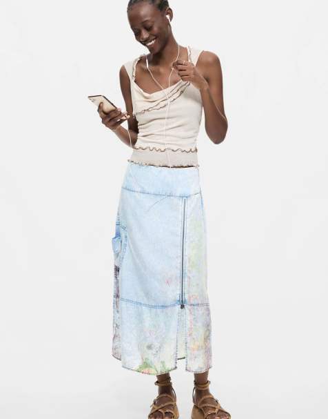 Desigual - Falda midi vaquera azul - view 1