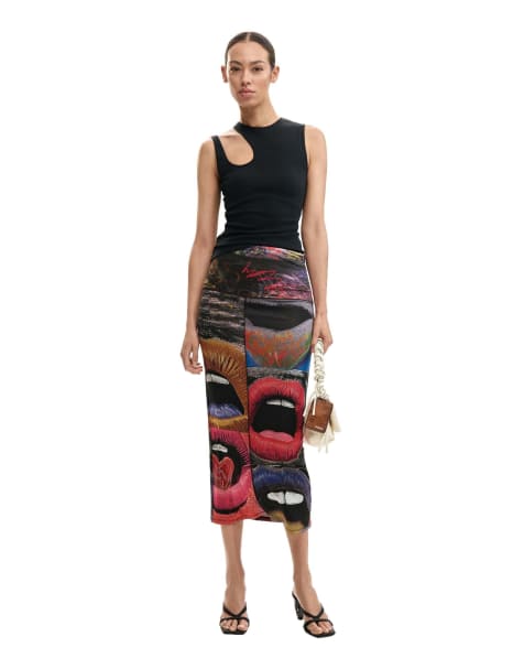 Desigual - Falda negra con estampado de labios - view 1