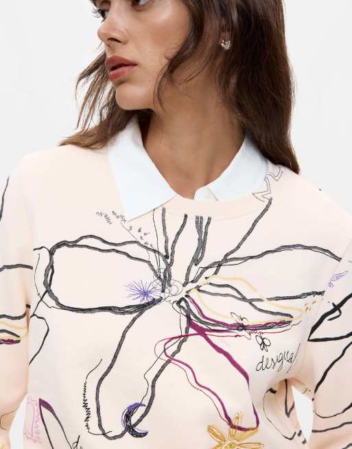 Desigual felpa con stampa floreale bianca, 3 di 3