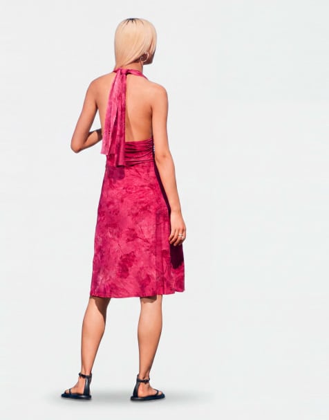 Desigual Flocked halter dress in magenta