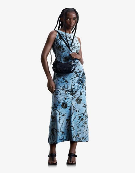 Desigual Flocked midi dress in blue