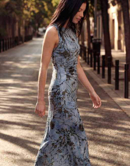 Desigual Flocked midi dress in blue | ASOS