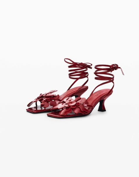 Desigual Floral appliqué sandal in red - view 1