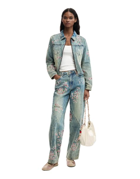 Desigual Floral Embroidered denim co-ord set - view 1