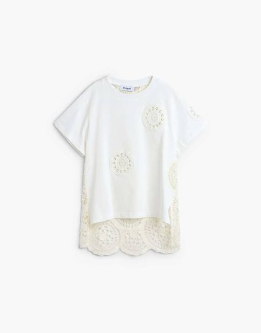 Desigual geborduurd T-shirt in wit, 4 van 4