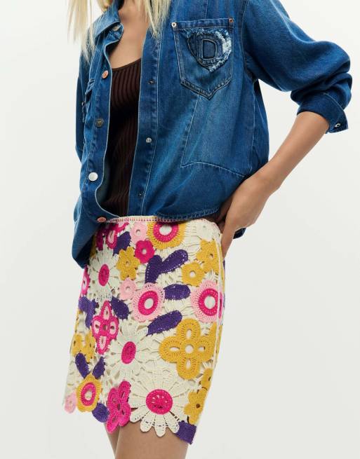 Desigual - Gehaakte minirok in wit, 2 van 4