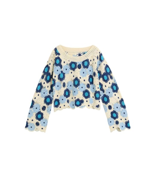 Desigual - Gehaakte sweater met bloemen in blauw, 4 van 4