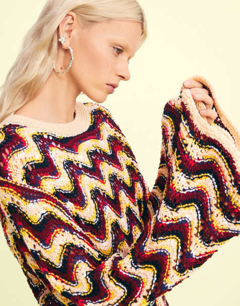 Desigual - Gehaakte sweater met zigzagmotief in multi - view 1