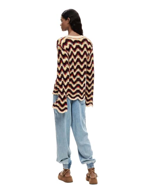 Desigual - Gehaakte sweater met zigzagmotief in multi, 2 van 4