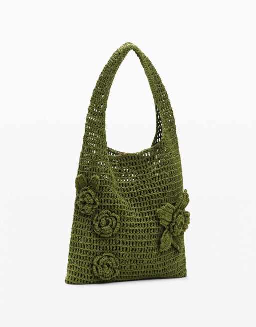 Desigual - Gehaakte tas met bloemen in groen, 3 van 4