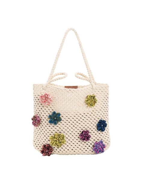 Desigual - Gehaakte tas met veelkleurige bloemen in beige - view 1