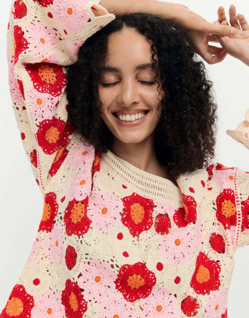 Desigual - Gehaakte top in wit multi, 3 van 4