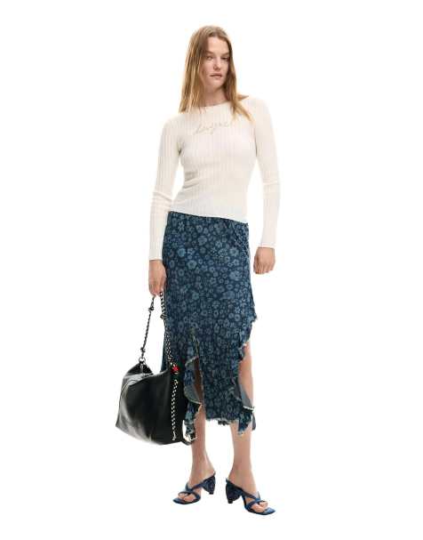 Desigual - Geribbeld T-shirt met logo in wit - view 1