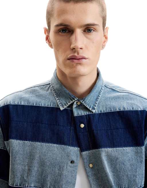 Desigual – Gestreiftes Jeanshemd in Blau, 3 von 4