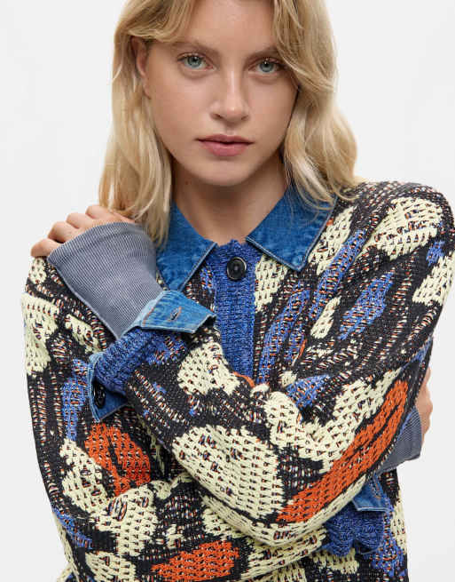 Desigual giacca jacquard con dettagli in denim blu, 2 di 4