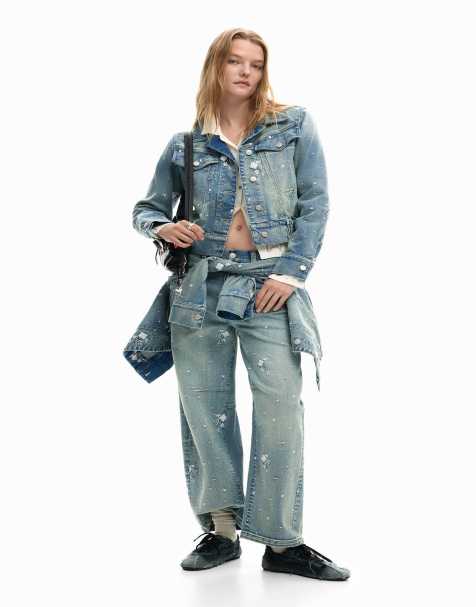 Desigual - Giacca trucker blu ricamata - view 1