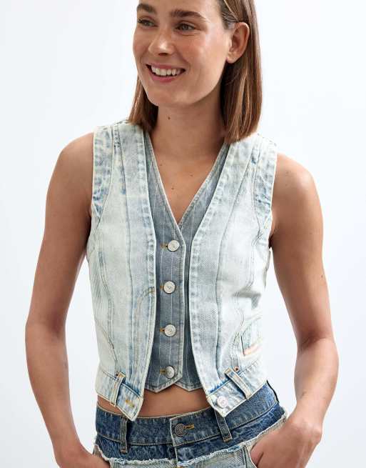 Desigual gilet en jean combiné bleu, 3 de 4