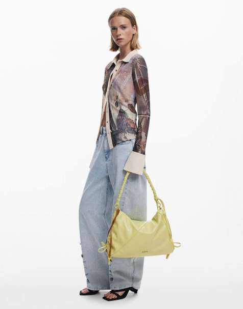 Desigual – Glänzende, mittelgroße Tasche in Grün mit Schleifendetail - view 1