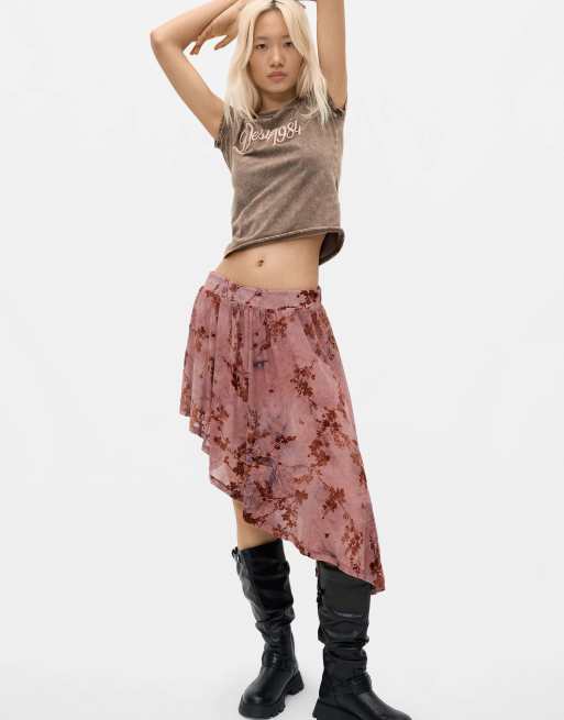 Desigual gonna asimmetrica floccata rosa, 2 di 4