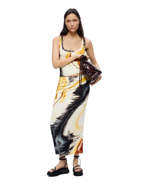 Desigual gonna in maglia con stampa gialla - view 1