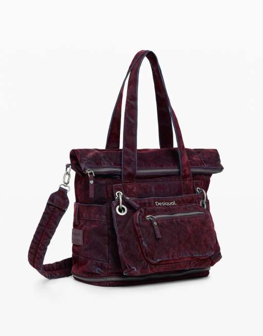 Desigual Grand sac à dos multi-positions en denim velours rouge, 2 de 4