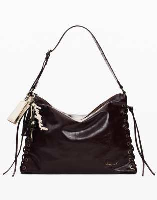 Grand sac tissé brillant - Marron One Size