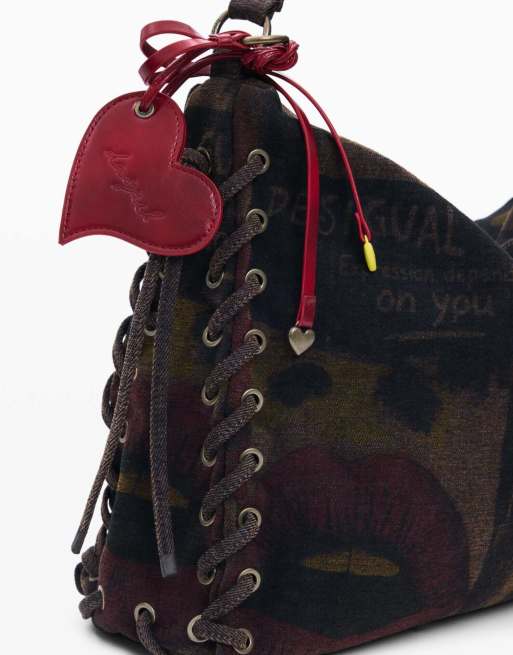 Desigual – Große Tasche mit Graffiti-Lippen-Design in Schwarz, 4 von 4