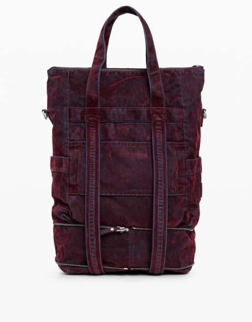 Desigual großer Rucksack mit mehreren Tragevarianten aus Samt-Denim in Rot, 3 von 4
