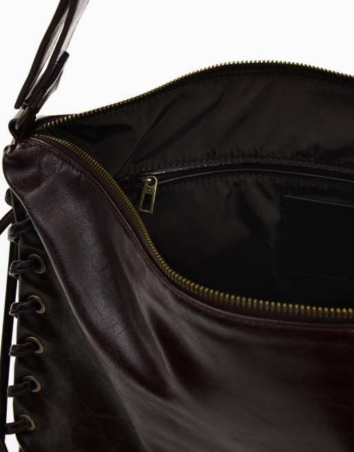 Desigual - Grote glanzende geweven tas in bruin, 3 van 4