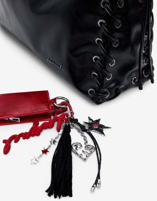Desigual grote glanzende geweven tas in zwart, 4 van 4