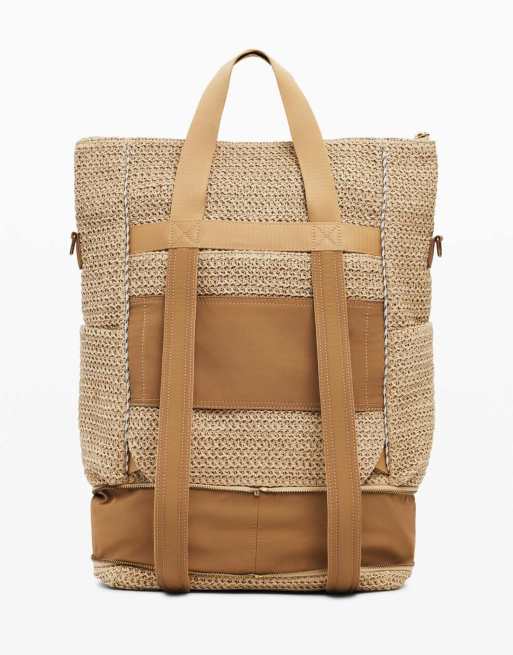 Desigual - Grote modulaire rugzak van raffia in beige, 3 van 4