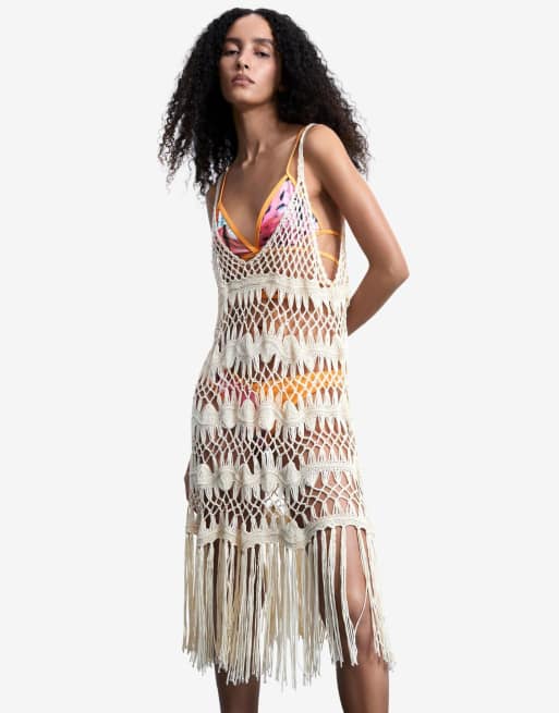 Desigual – Häkel-Sarong in Cremeweiß mit Applikationen, 2 von 4