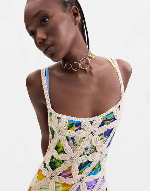 Desigual – Häkelkleid in Weiß, 3 von 4