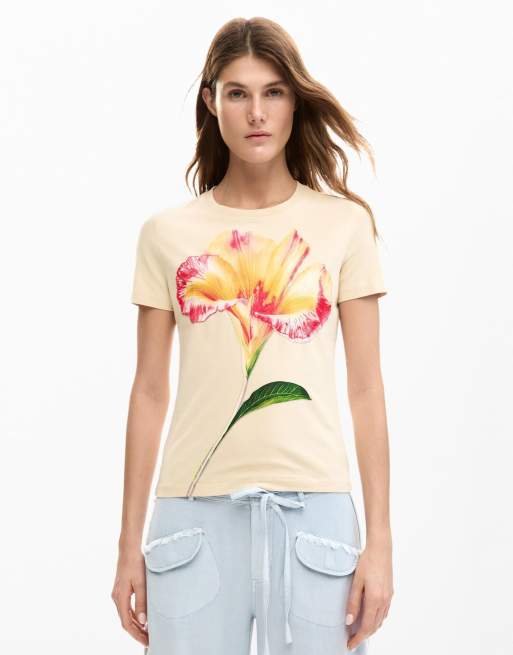 Desigual – Hibiscus – T-Shirt in Cremeweiß, 4 von 4