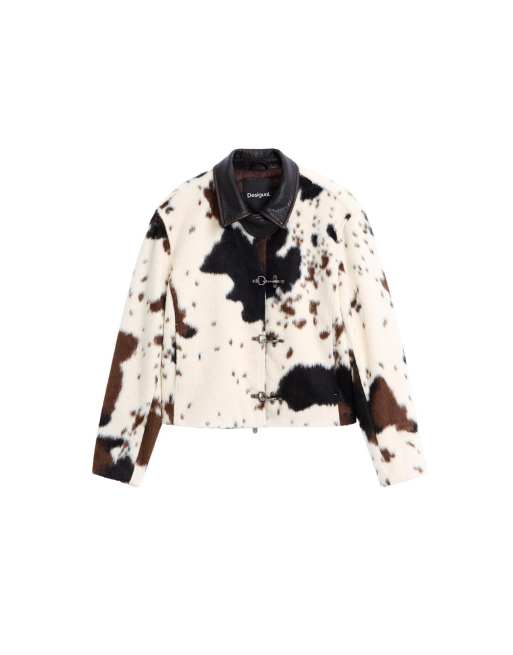 Desigual Jacke mit Animal-Print und Faux-Fur in Weiß, 4 von 4