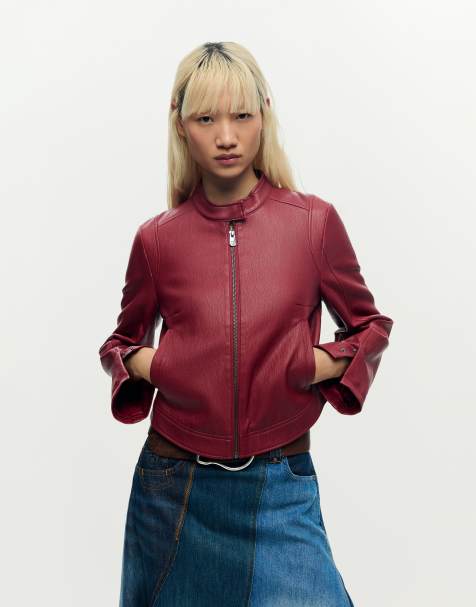 Desigual Jacket combined leather effect in red - view 1