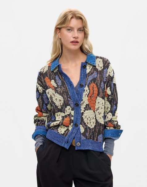 Desigual Jacquard jacket with denim details in blue - view 1